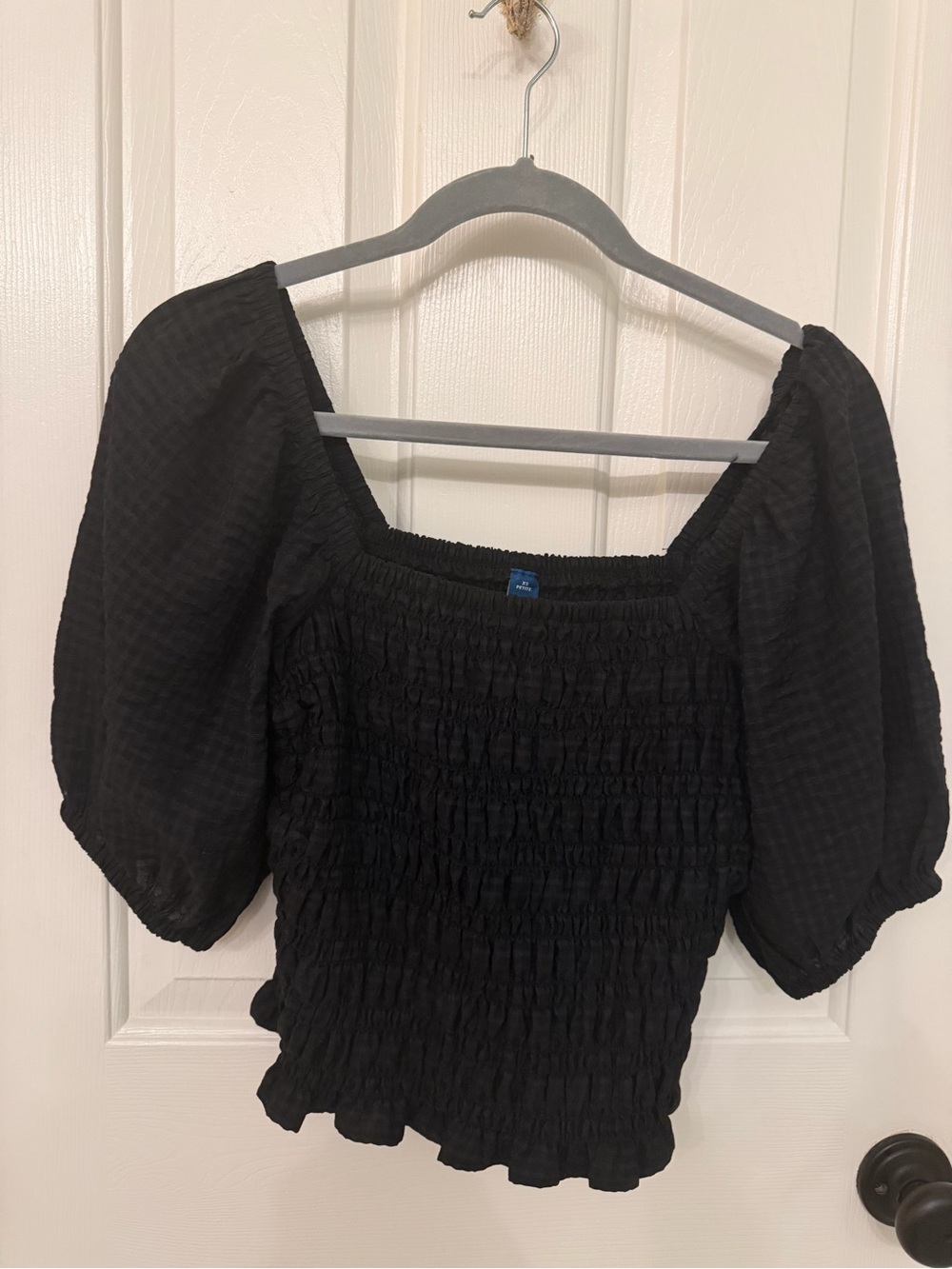 Old Navy Black Smocked Puff-Sleeve Square Neck Top